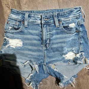 american eagle stretch jean shorts blue size 000 HI-RISE-SHORTIE